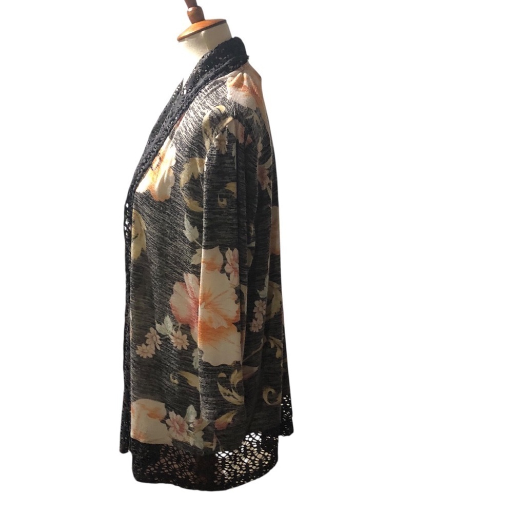 Chicos Sz 2 L Crochet Lace Trim Floral Kimono Boho Festival Feminine Cardigan - Picture 5 of 10